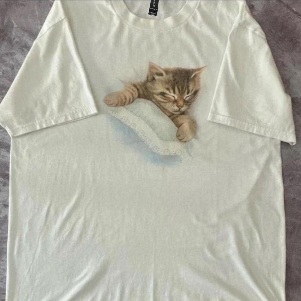 Cute Cat Sleeping On A Pillow Graphic Tee